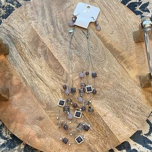 Gray & Purple Necklace & Earrings Set